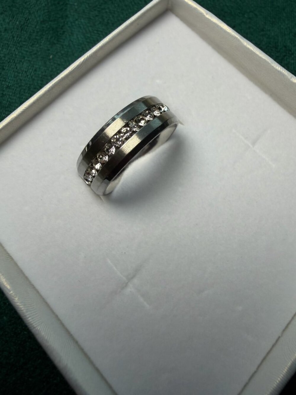 MEN's Stainless Steel Clear Stone Channel Band Ring Sizes 9-10